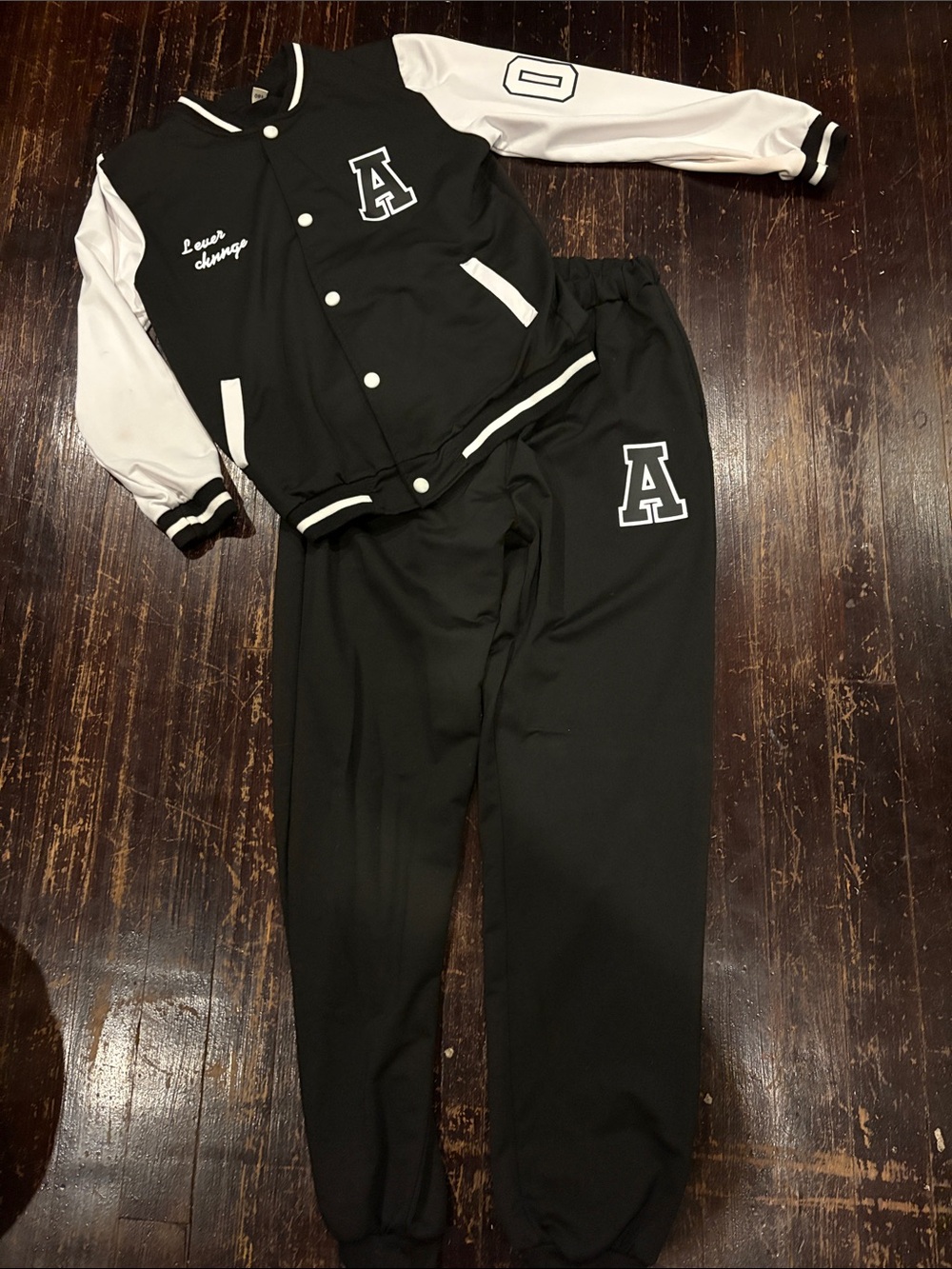 Boys Size 14/16 Black & White Varsity Matching Set - A Patch Jacket and Joggers